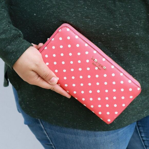Kate Spade SPENCER DOT Zip Around Continental Wallet PEACH MELBA MULTI - Picture 4 of 11